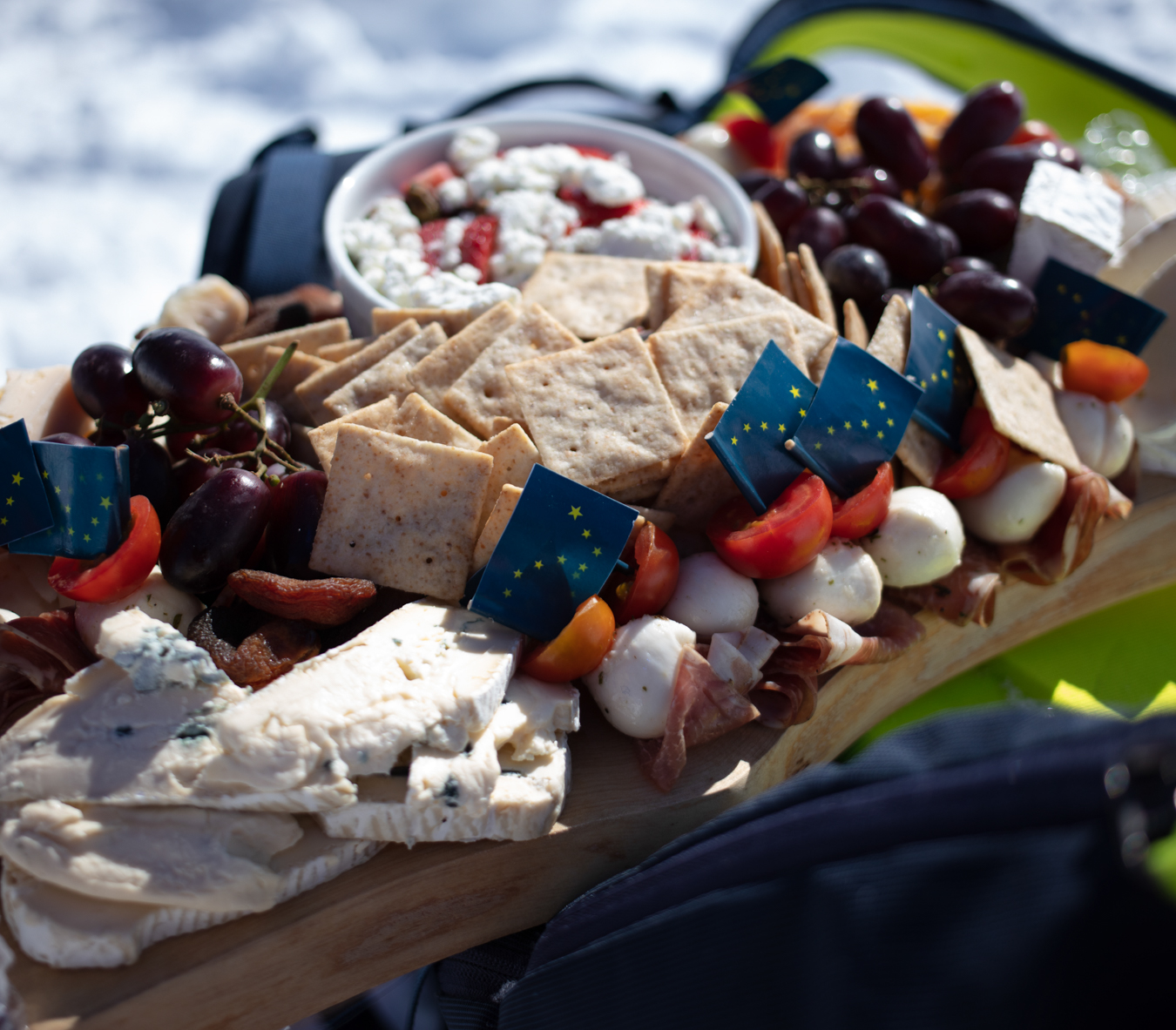 A delicious meat and cheese tray for lunch.